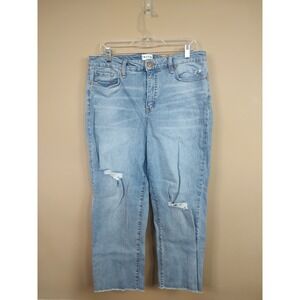 Frayed Jeans Womens 32 High Rise Straight Leg Distressed Light Wash Denim‎